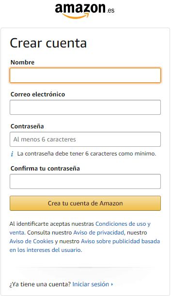 Amazon: "Crear Cuenta y Comprar en Amazon"