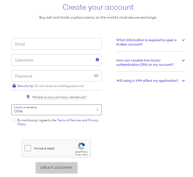 Kraken Exchange crear cuenta
