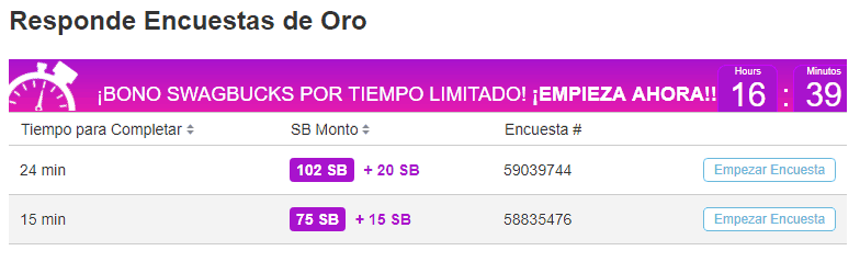 Swagbucks encuestas de oro