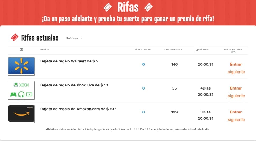 Rifas, Números de la Suerte y Concursos en PrizeRebel